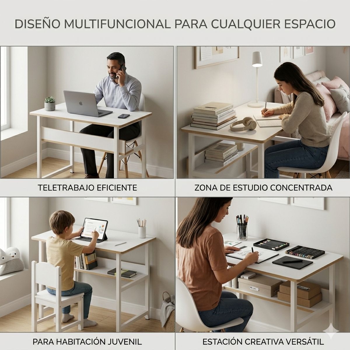 GENERICO - ESCRITORIO HOME OFFICE COMPACTO MINIMALISTA CON REPISA BLANCO
