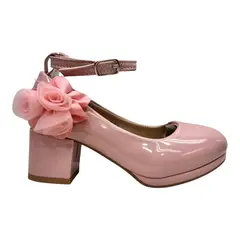 COMPRAPO - Zapato Calzado Princesa Niña Charol Rosa con Tacón y Flor