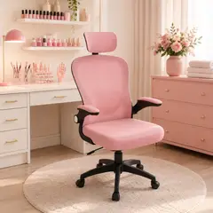 GENERICO - Silla Ejecutiva Ergonómica Soporte Lumbar + Cervical Ajustable Respaldo Malla Negro - Rosado