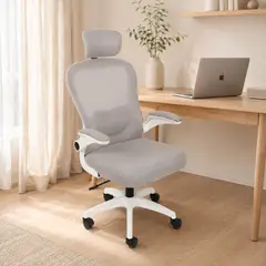 GENERICO - Silla Ejecutiva Ergonómica Soporte Lumbar + Cervical Ajustable Respaldo Malla Blanco - Gris