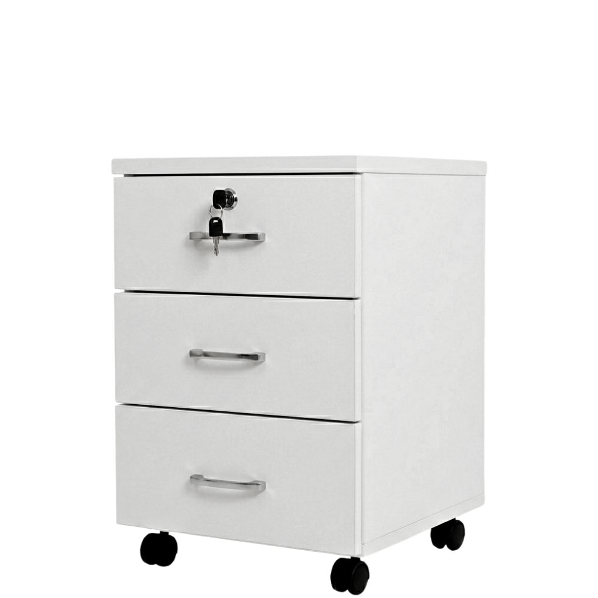 GENERICO - Cajonera móvil - 3 cajones - primer cajón con llave - medidas 62x40x40 - color Blanco - cubierta de 24 mm