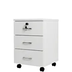 GENERICO - Cajonera móvil - 3 cajones - primer cajón con llave - medidas 62x40x40 - color Blanco - cubierta de 24 mm