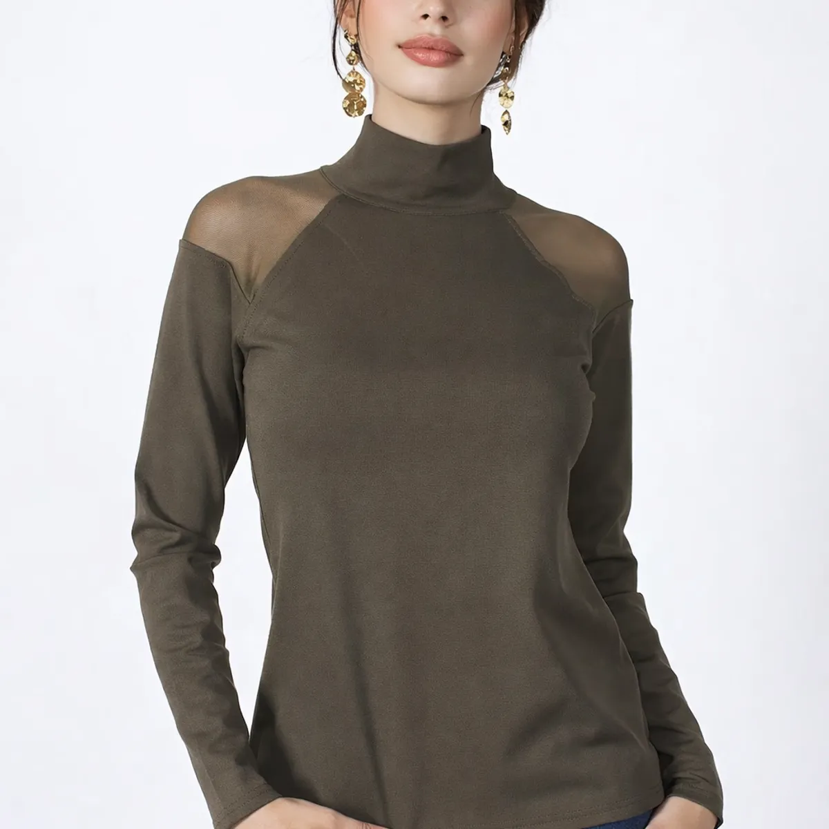 TENTATION - Polera Cuello Alto Verde Tentation