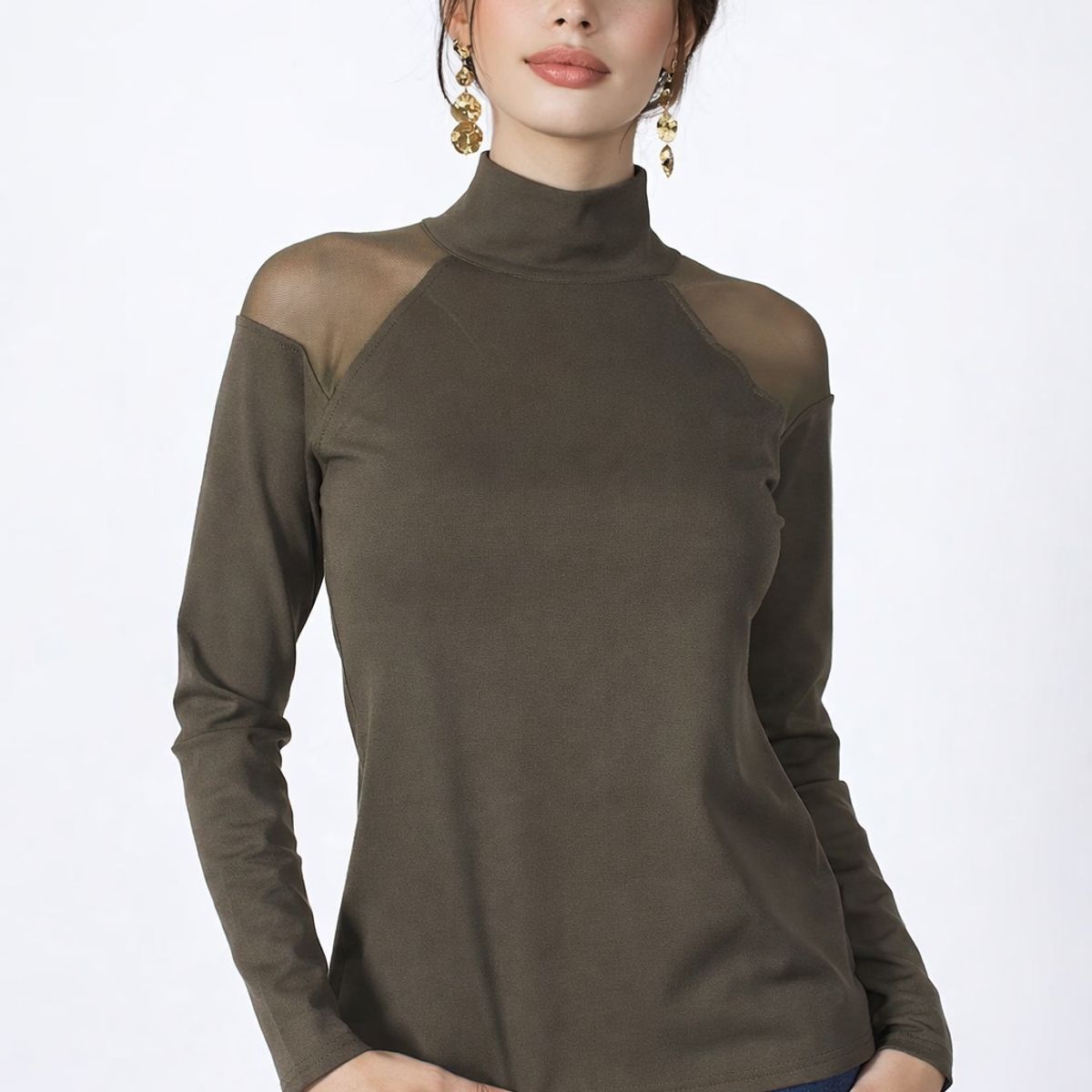 TENTATION - Polera Cuello Alto Verde Tentation