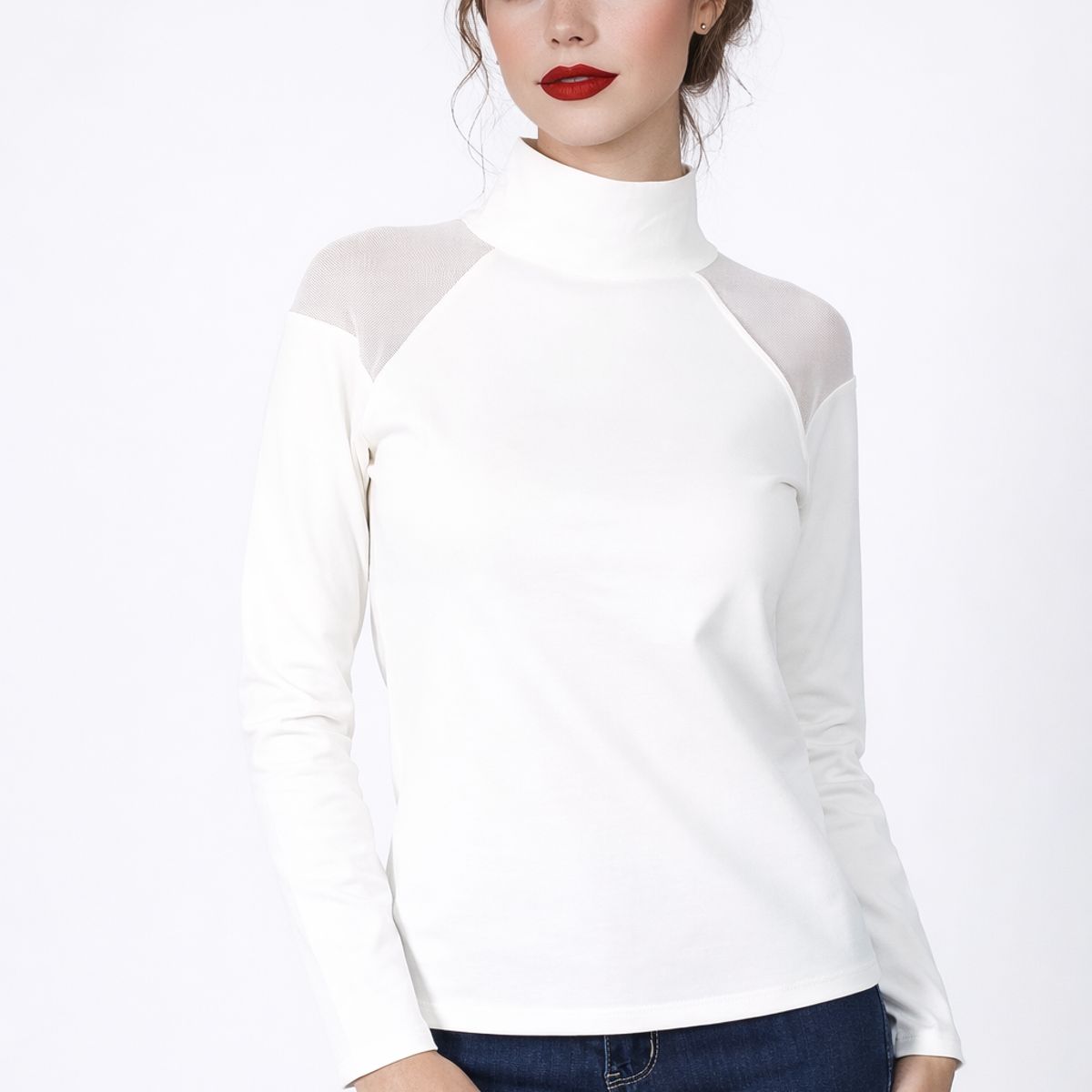 TENTATION - Polera Cuello Alto Crudo Tentation