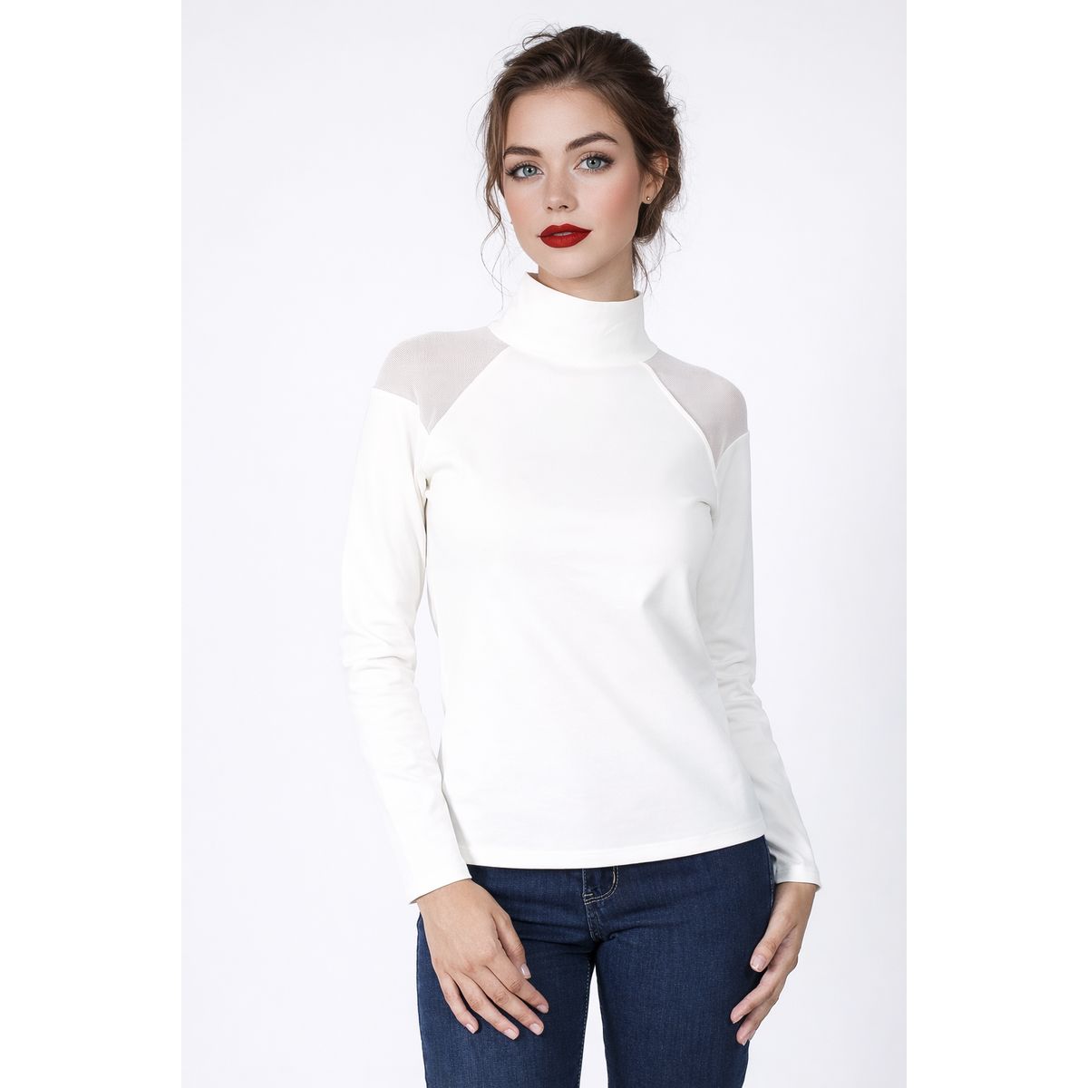 TENTATION - Polera Cuello Alto Crudo Tentation