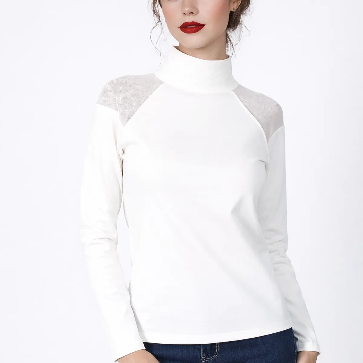 TENTATION - Polera Cuello Alto Crudo Tentation