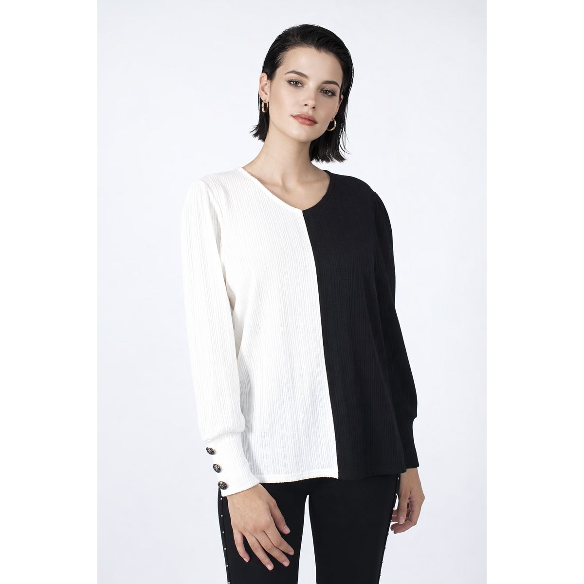 TENTATION - Sweater Bicolor Blanco Tentation