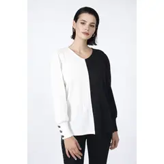 TENTATION - Sweater Bicolor Blanco