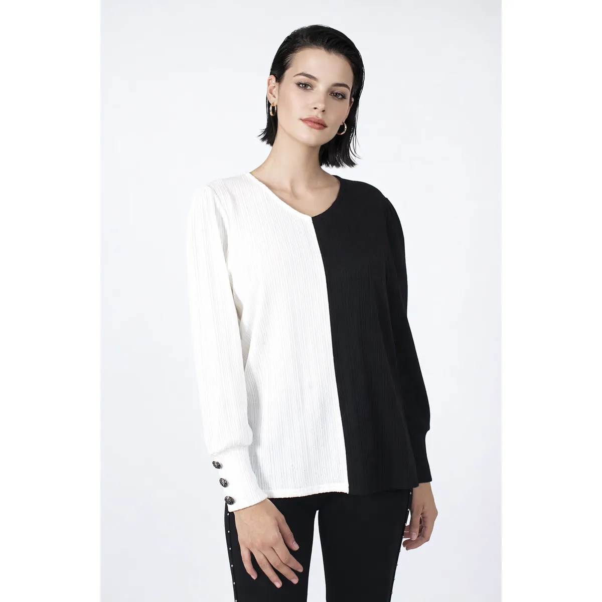 TENTATION - Sweater Bicolor Blanco Tentation