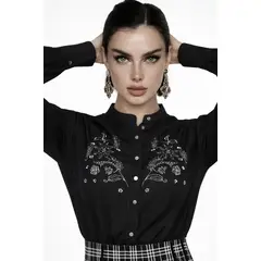 TENTATION - Blusa Bordada Cuello Mao