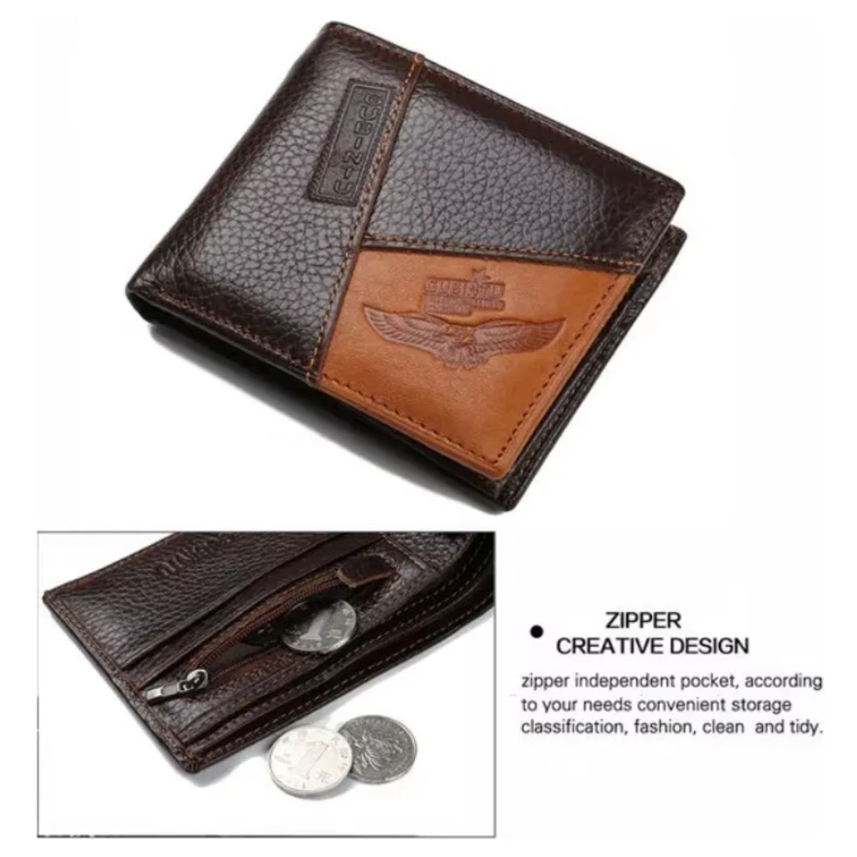 GENERICO - Billetera Tarjetero Cuero Genuino Bicolor Hombre Regalo