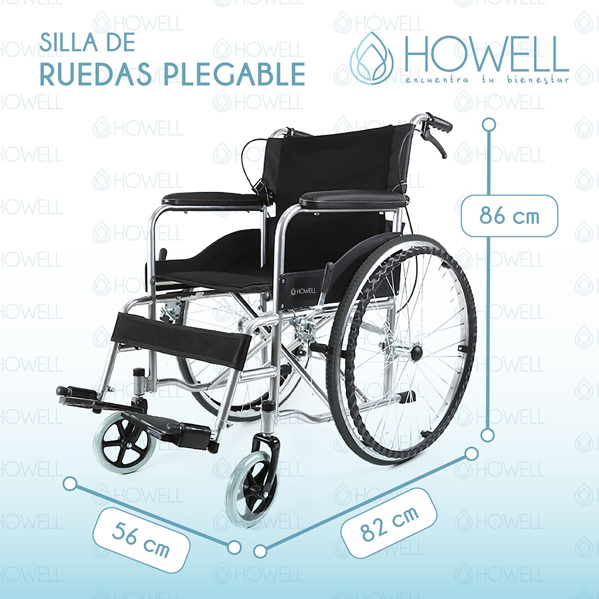 HOWELL - Silla de Ruedas Plegable Howell Aluminio13kg Adulto Mayor Frenos