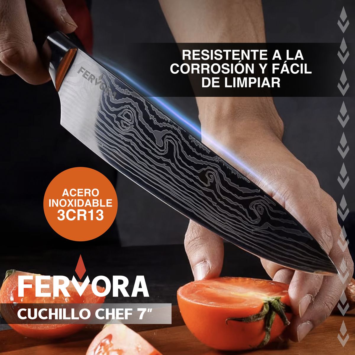 HOMELY - Cuchillo Chef 18 cm Fervora Profesional  Cocina 7" Acero 3cr13 Filo