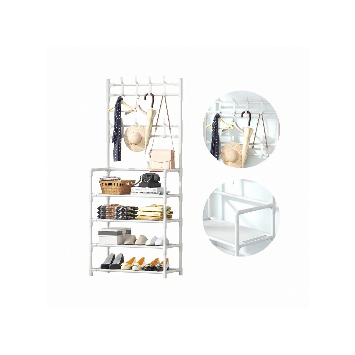 GENERICO - Perchero Organizador de Ropa y Calzado 4 Niveles - Blanco