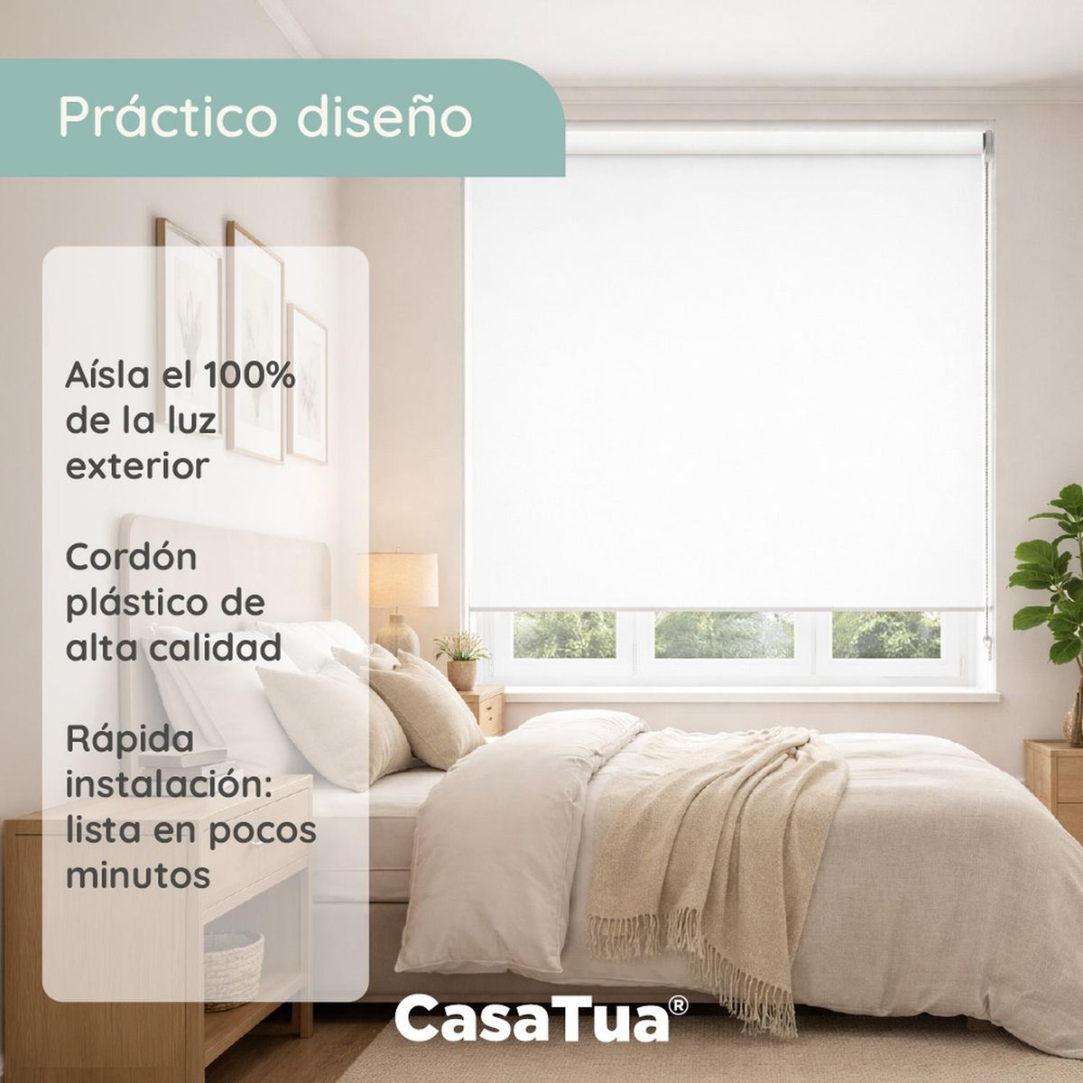CASATUA - Cortina Roller Blackout 100% CasaTua 100 x 200cm - Blanco