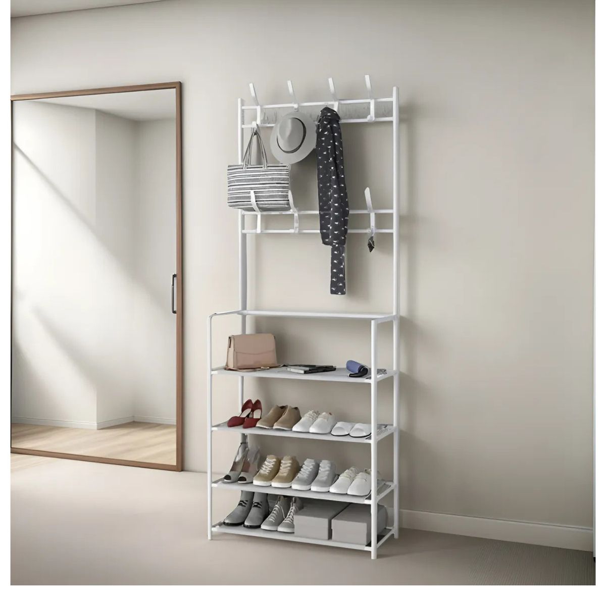 GENERICO - Perchero Organizador de Ropa y Calzado 4 Niveles - Blanco