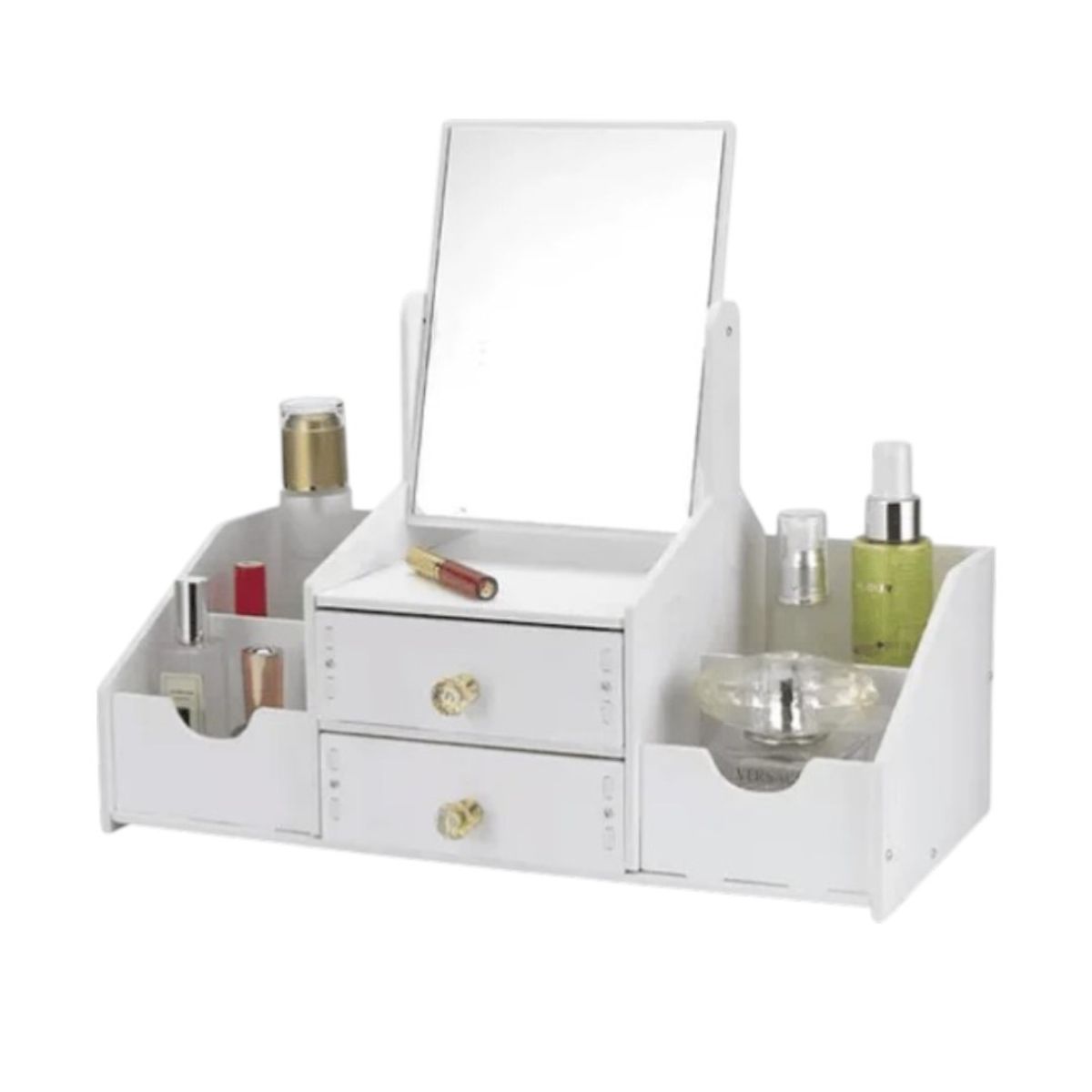 GENERICO - Organizador de Maquillaje con Espejo y Cajones  Cosmetiquero Multiuso Blanco Compacto