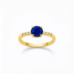 JIREH JOYAS - Anillo Solitario Compromiso Princesa Oro 18K 2gr Circón Central 5mm Azul Mujer