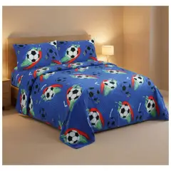 GENERICO - Juego de Sábanas Polar 1.5 Plazas - Azul Mundo Balones B02