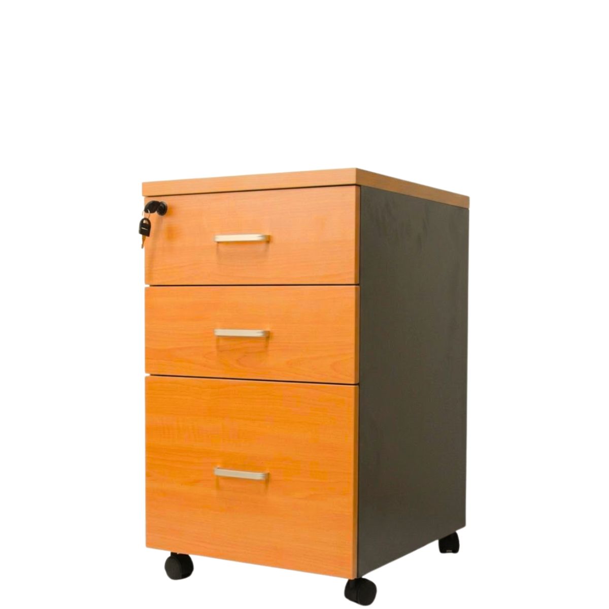 GENERICO - Cajonera móvil con Kardex - 2 cajones y 1 Kardex - Cierre centralizado - Color Peral -