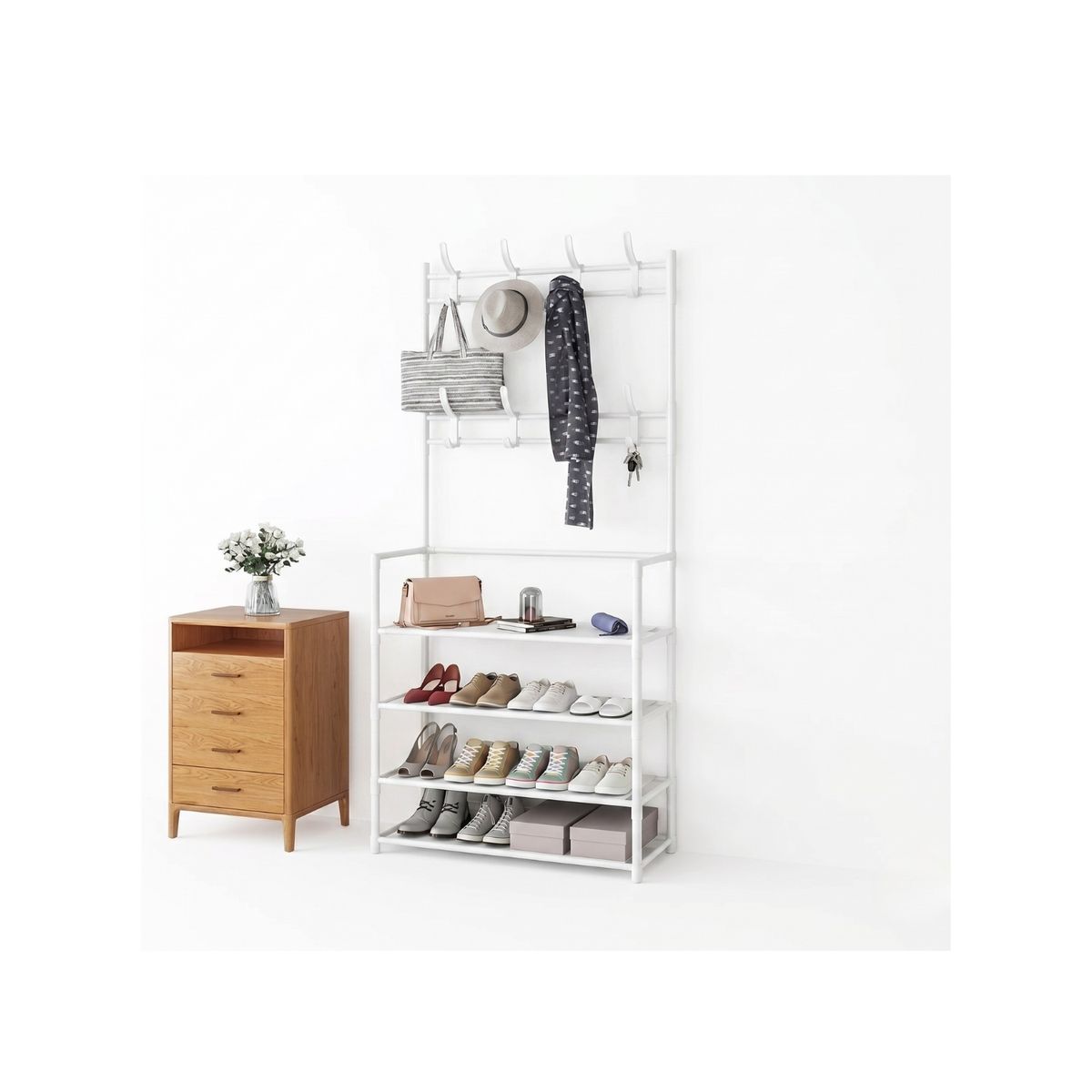 GENERICO - Perchero Organizador de Ropa y Calzado 4 Niveles - Blanco
