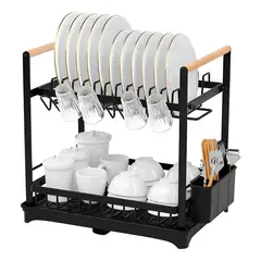 GENERICO - Secaplatos Escurridor Acero Inox Valencia 2 Niveles Negro BELUG