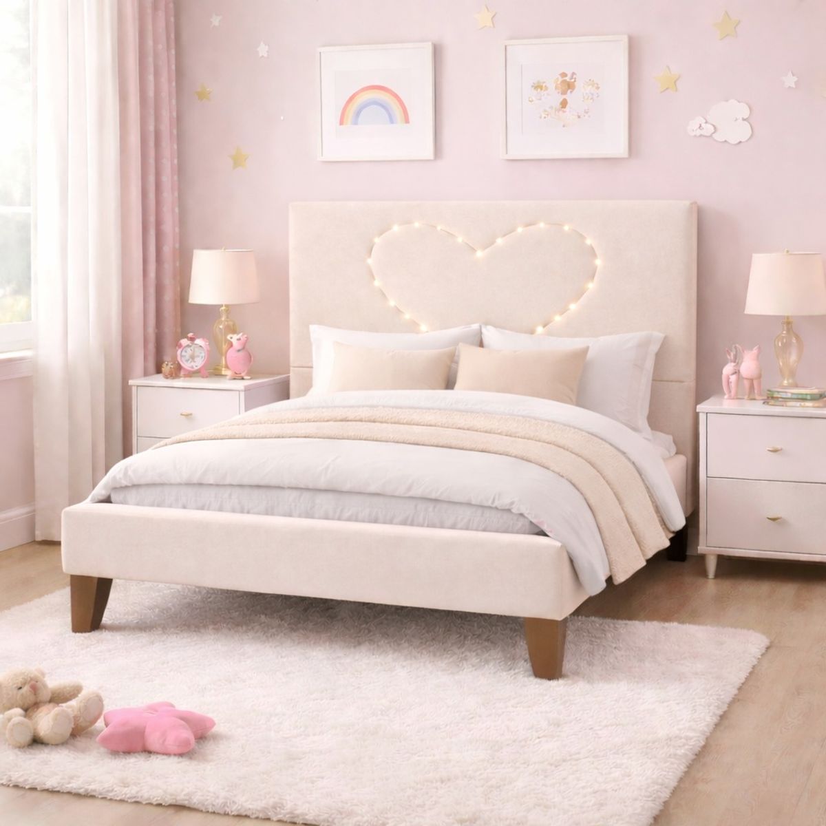 GENERICO - Cama Plaza y Media Corazón Crudo Base + Colchón Mery Design Excellence Plus
