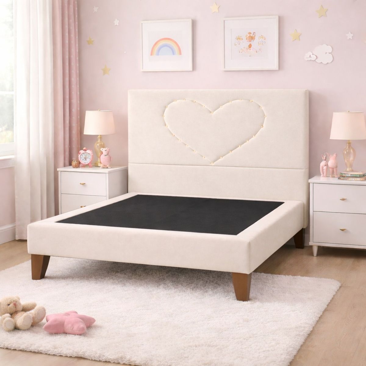 GENERICO - Cama Plaza y Media Corazón Crudo Base + Colchón Mery Design Excellence Plus