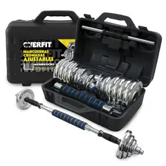OVERFIT - Mancuernas Cromadas 30kg Ajustables + Barra Unibles Fuerza Gym