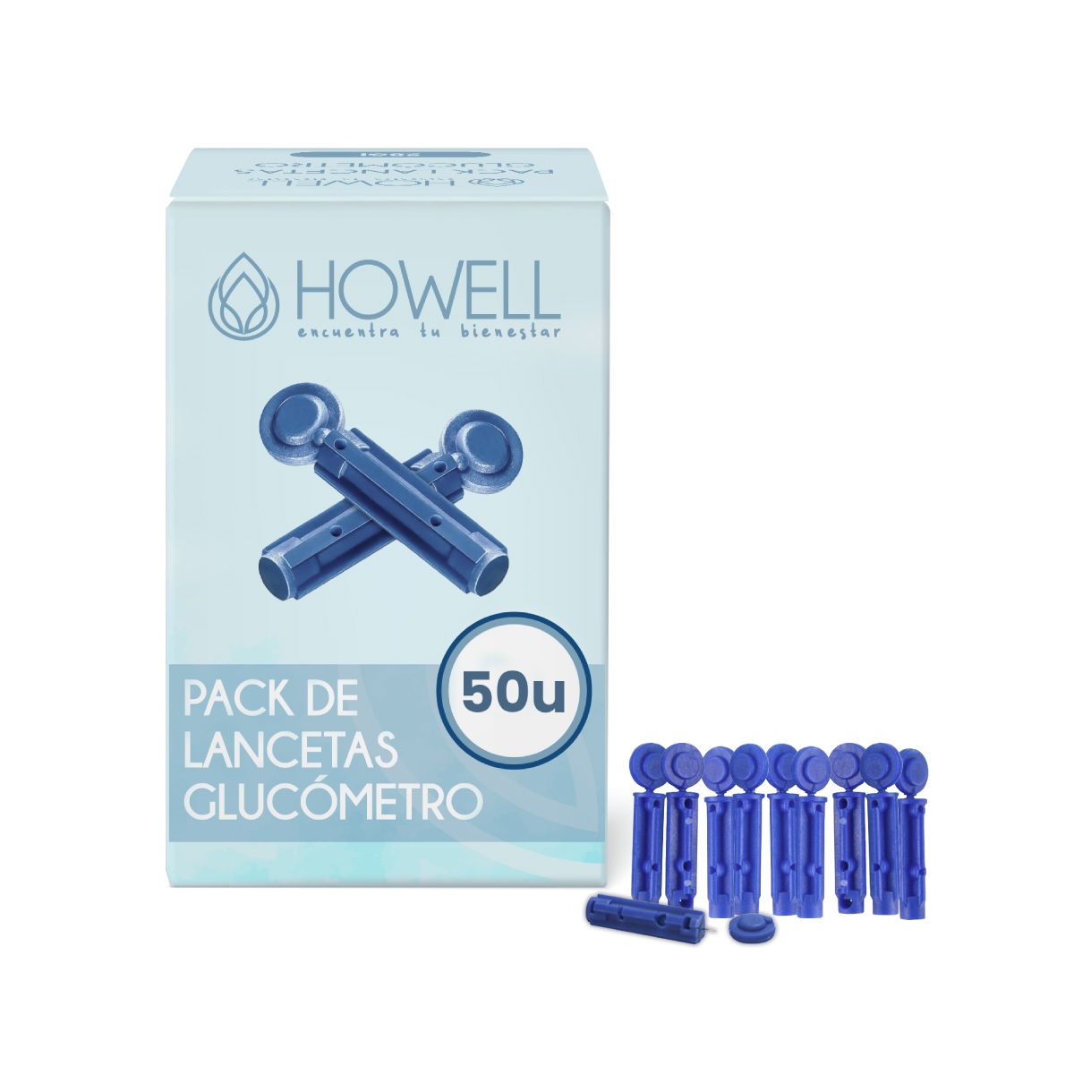 HOWELL - Pack 50 Lancetas Glucometro Howell 28G Ultrafinas Desechables