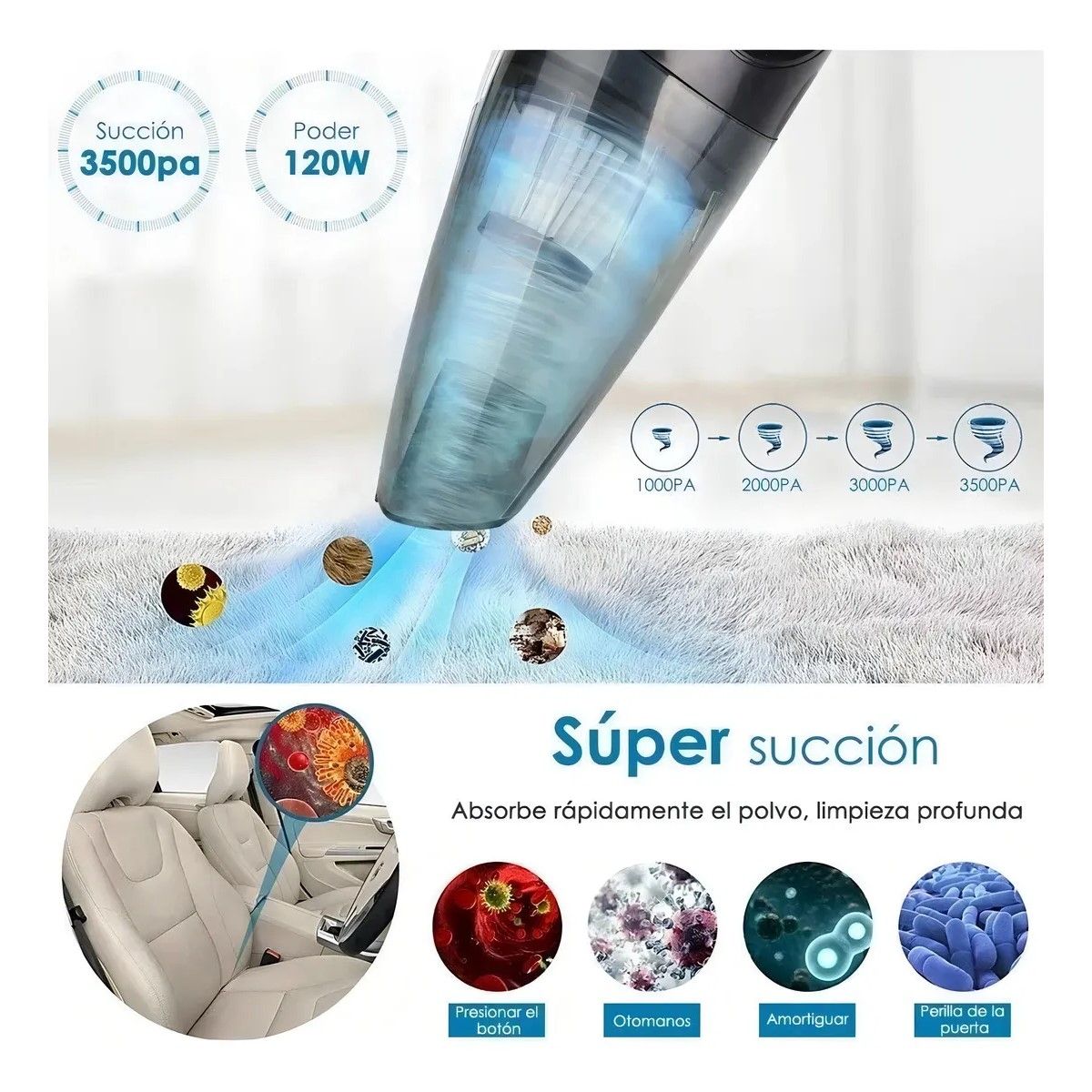 GENERICO - Aspiradora De Mano  120w Recargable De Alta Potencia Portátil BELUG