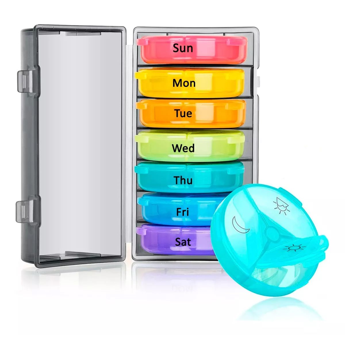 ONEDER - Pastillero Semanal Organizador Portátil 2 Tomas Diarias Negro