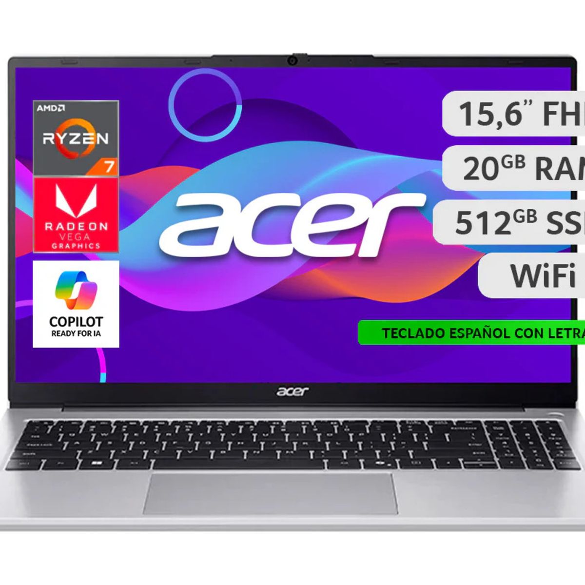 ACER - Notebook Acer Aspire Lite AL15-43P-R3UW-5 - AMD Ryzen 7 - 20GB RAM - 512GB SSD - 15,6 FHD