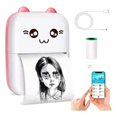 GENERICO - Impresora Sublimación Atena Mini Gato Infantil Bluetooth Blanca Portátil