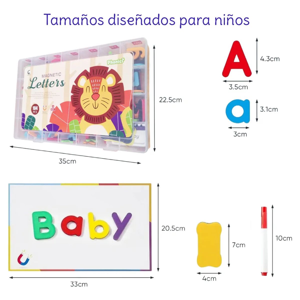 GENERICO - Kit Juegos Educativos Preescolar Aprendizaje Didáctico Letras magnéticas, Números, Reloj Madera