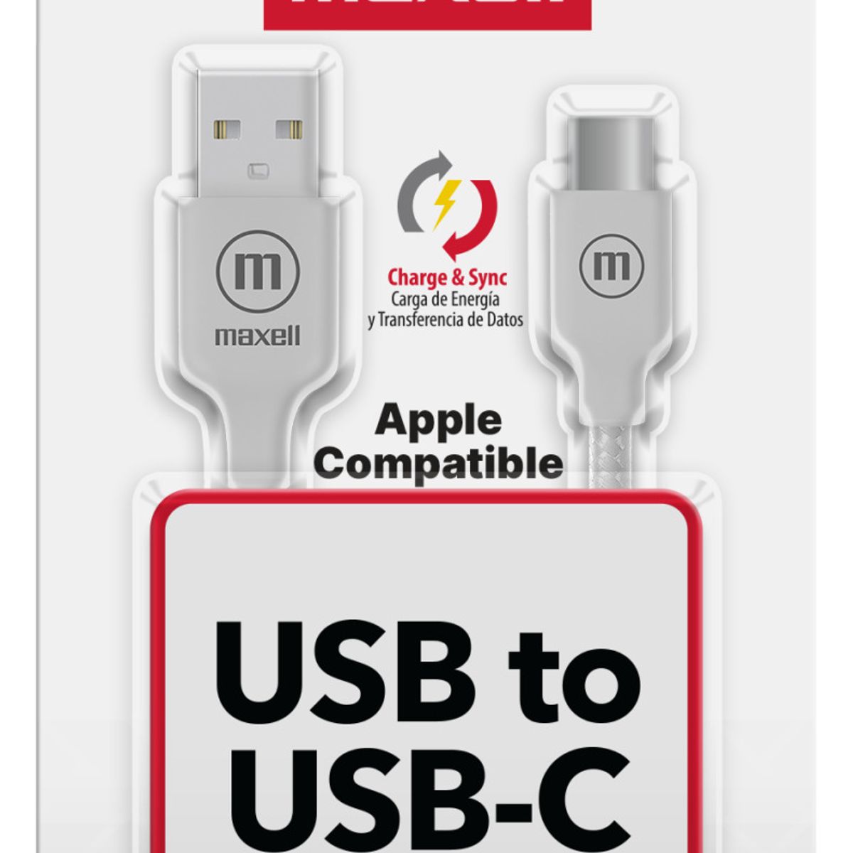 MAXELL - Cable Trenzado USB a USB C Maxell 2 Metros Carga Rápida Blanco