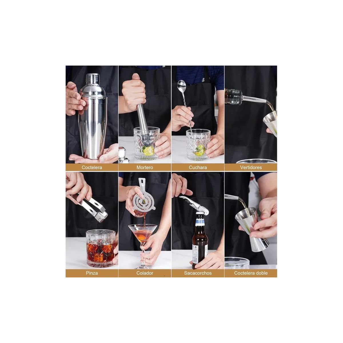 GENERICO - Set Cocteleria Profesional Coctelera Acero Inoxidable 12pcs