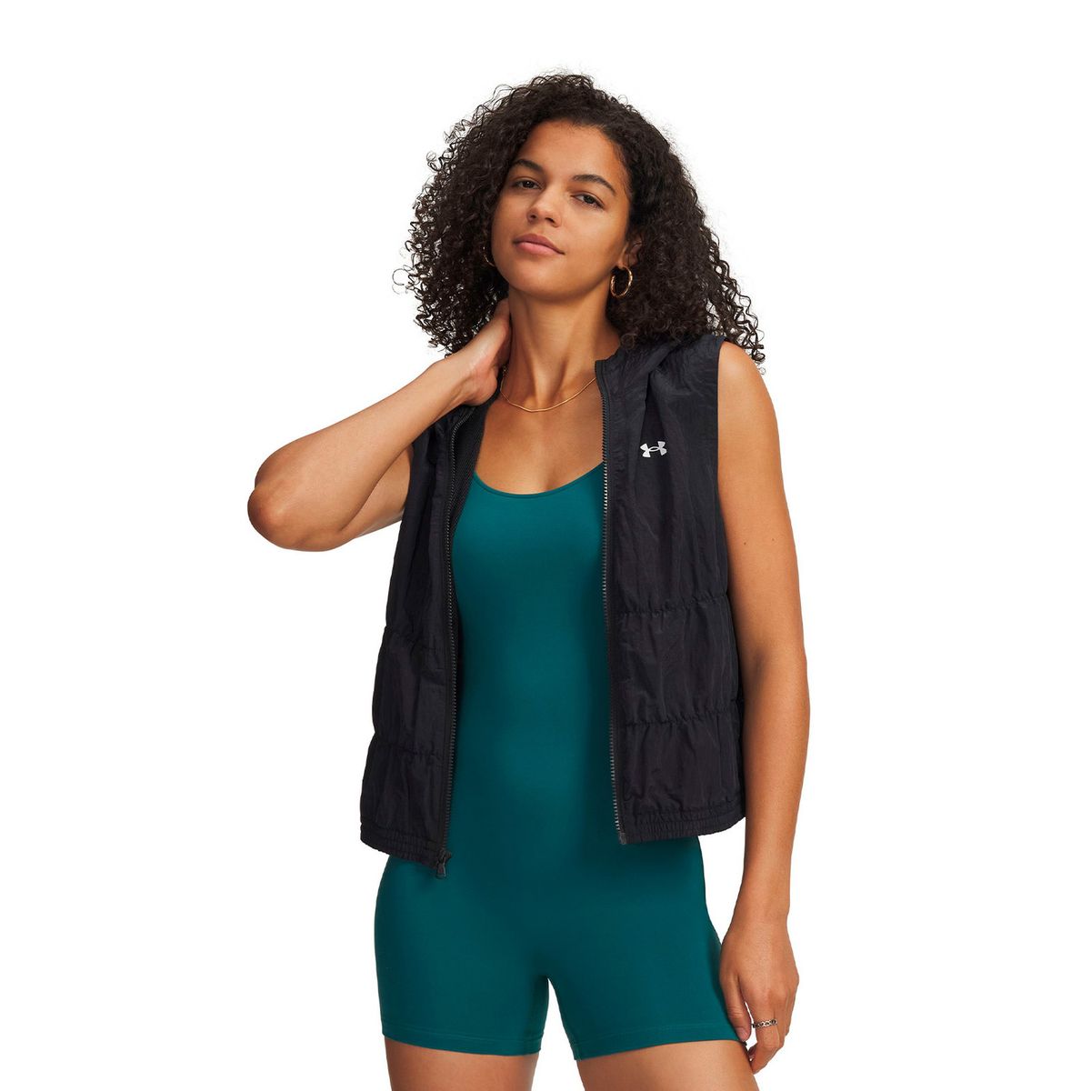 UNDER ARMOUR - Parka S/M UA Rival Woven Bungee Vest Negro Mujer UNDER ARMOUR
