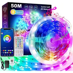 PUREPOWER - Tira de luces RGB 50 metros WiFi y control remoto,Salandens Luces LED 5050 RGB De 24V