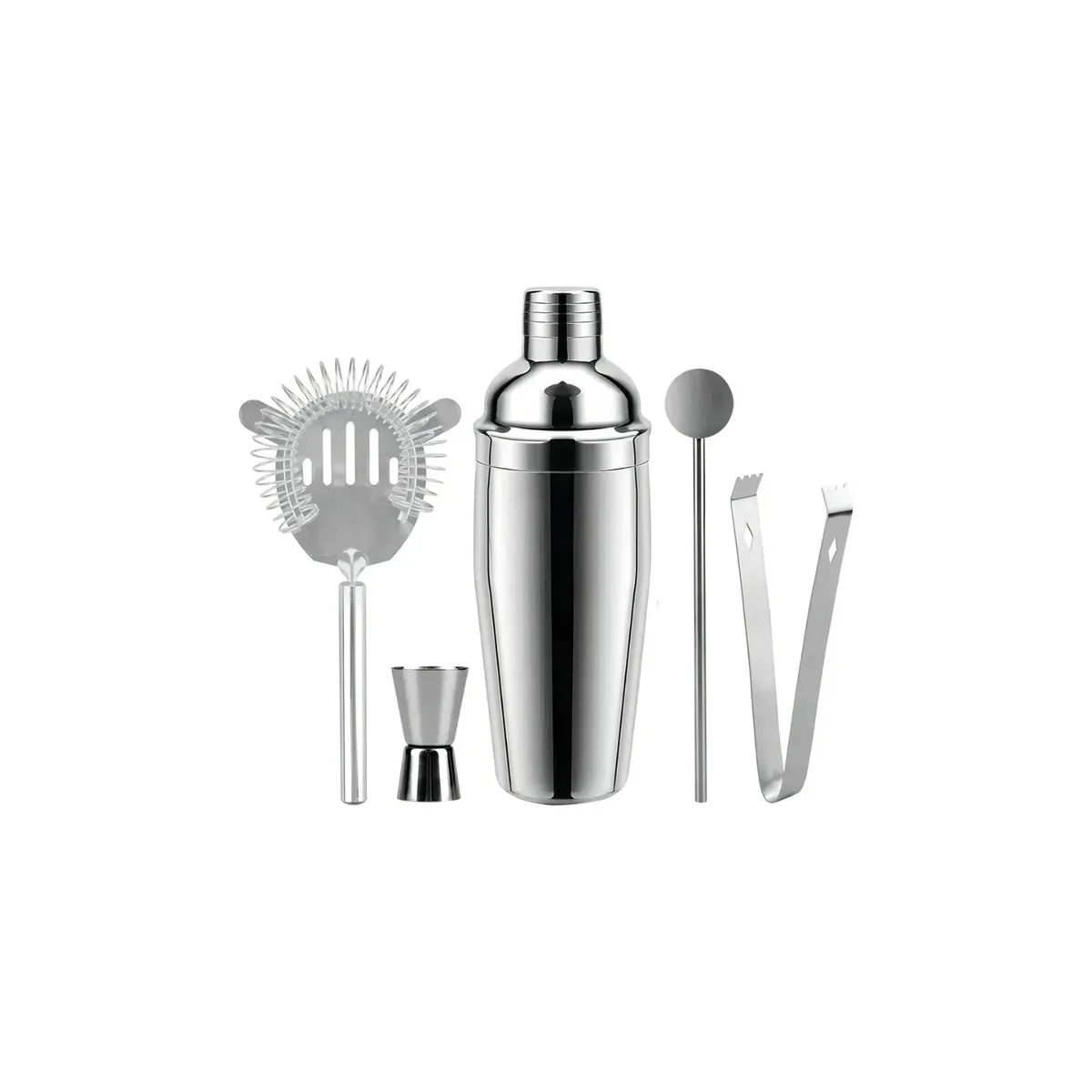 GENERICO - Set Cocteleria Profesional Coctelera Acero Inox 5 Piezas