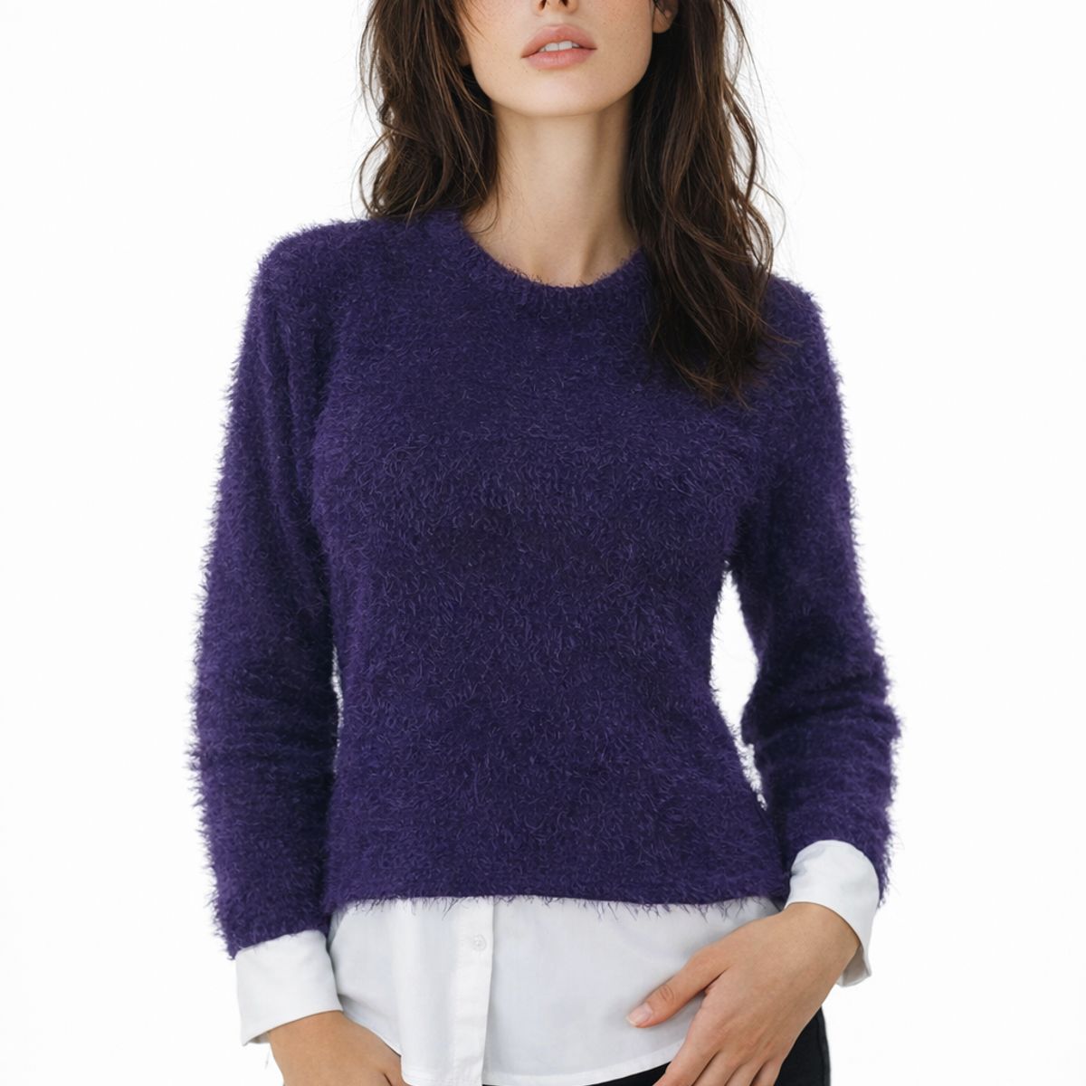 TENTATION - Sweater Peluda Con Aplicación Purpura