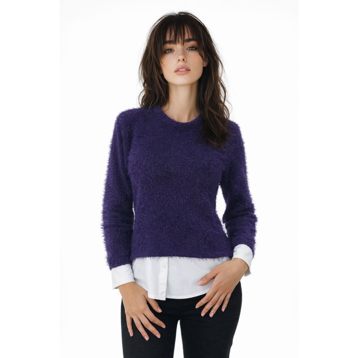 TENTATION - Sweater Peluda Con Aplicación Purpura