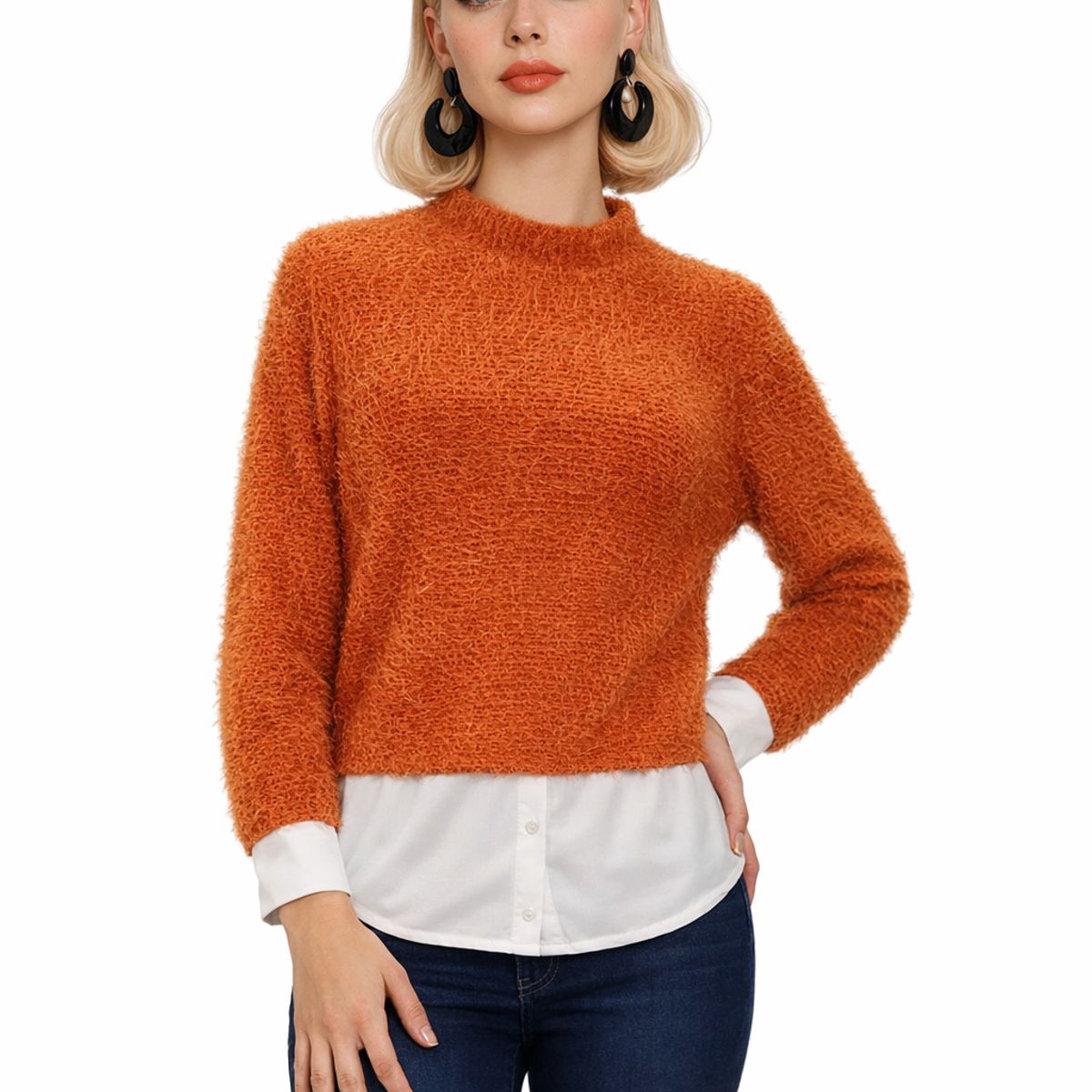 TENTATION - Sweater Peluda Con Aplicación Terracota