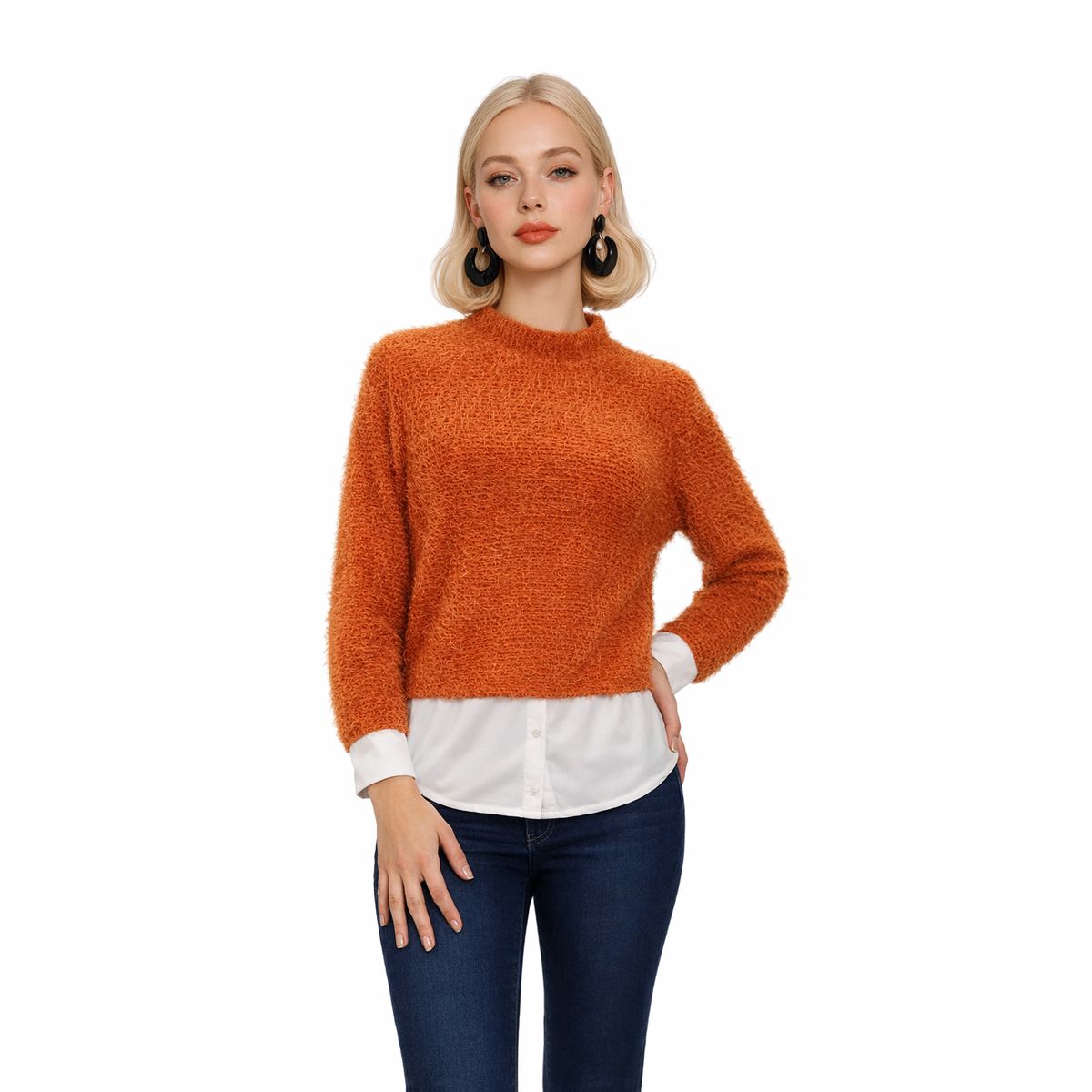 TENTATION - Sweater Peluda Con Aplicación Terracota