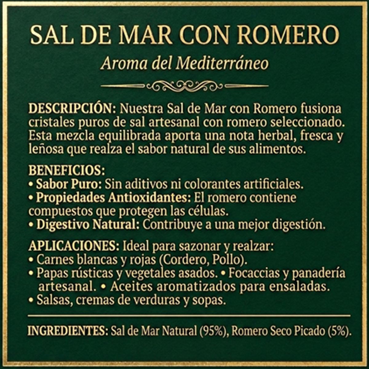 GENERICO - Sal de Mar Premium con Romero de 500 gramos
