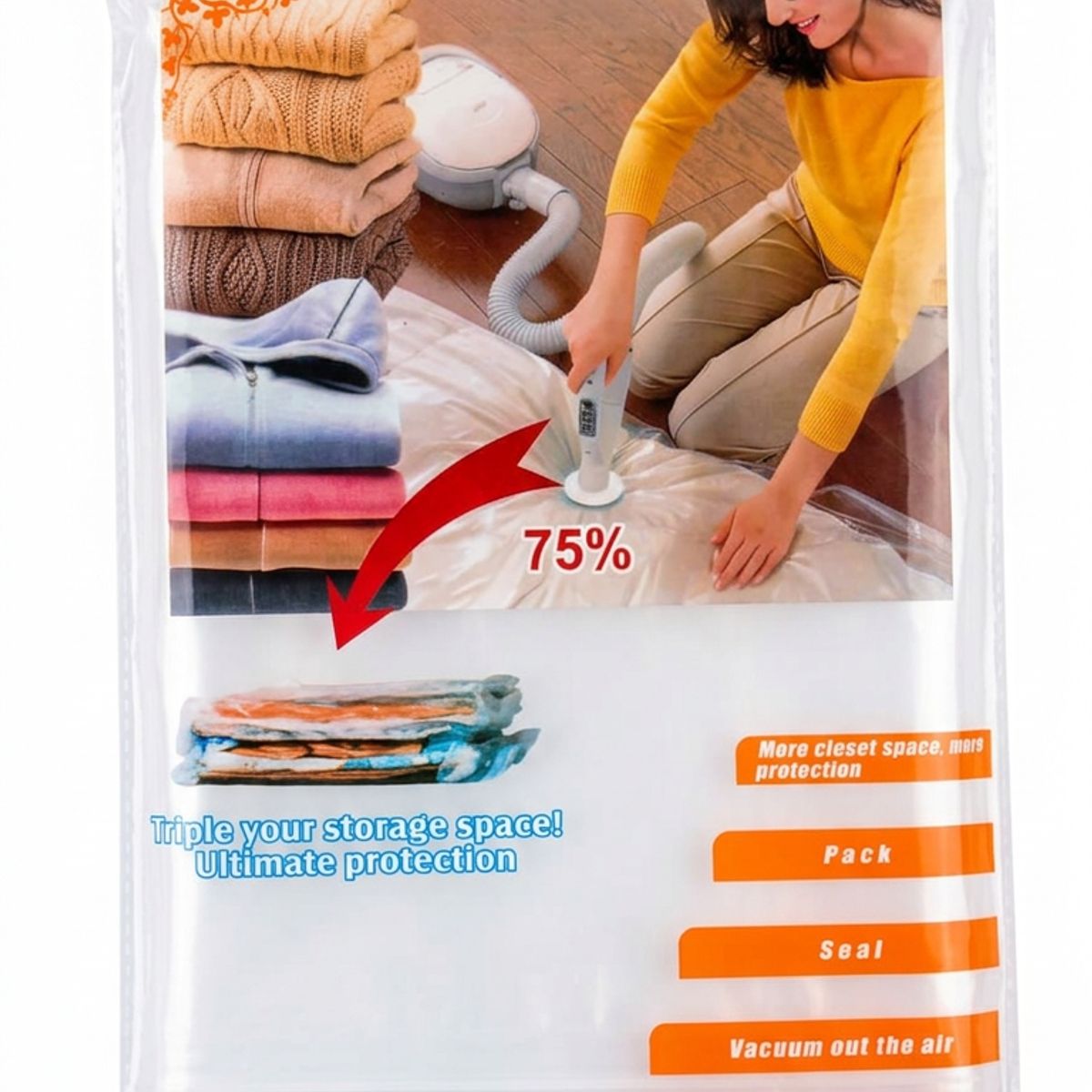 GENERICO - Pack 6 Bolsa Vacio 70x100cm Ahorra 75% Espacio Ropa Frazadas Plumones Triple Sello Armario