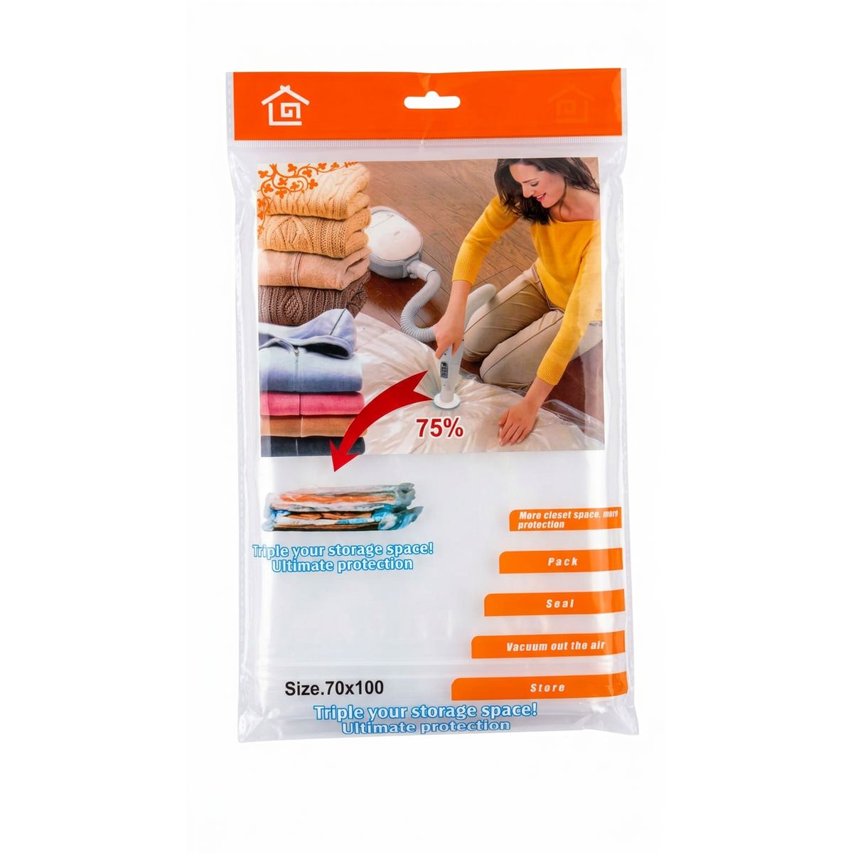 GENERICO - Pack 6 Bolsa Vacio 70x100cm Ahorra 75% Espacio Ropa Frazadas Plumones Triple Sello Armario