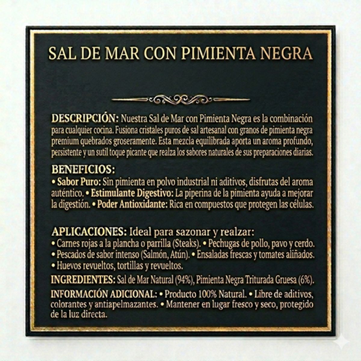 GENERICO - Sal de Mar Premium con Pimienta Negra de 500 gramos