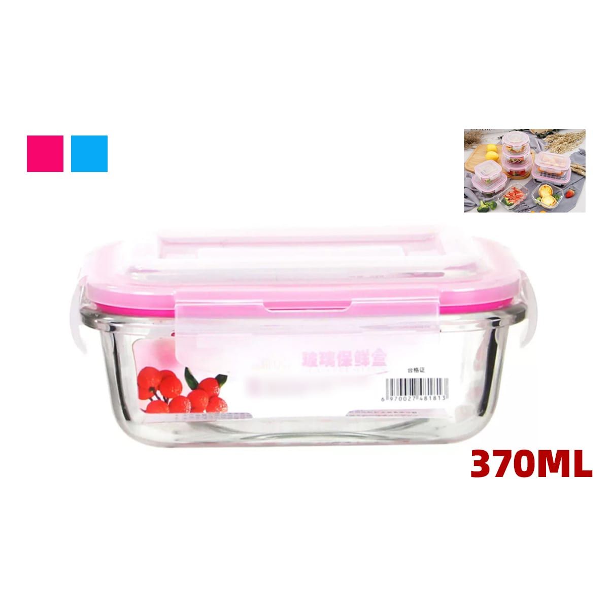 GENERICO - Contenedor Hermetico Vidrio Surtido 370 Ml 14x10x4 Cm